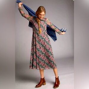 Eva Franco Fiona Maxi Floral Dress Mesh Sheer Sleeve Lined Anthropologie sz S